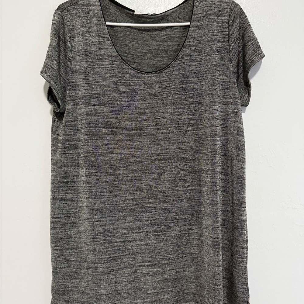 Vince Womens Scoop Neck Blouse Size Large in Grey/Black Heather Silk Blend